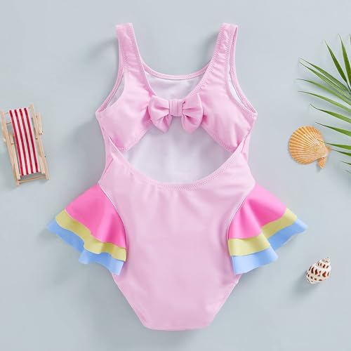Baby Bucket Baby Girls Swimsuit Sleeveless Swan Print Summer Beach One Piece Swimwear Beachwear 3-4 Yr Pink