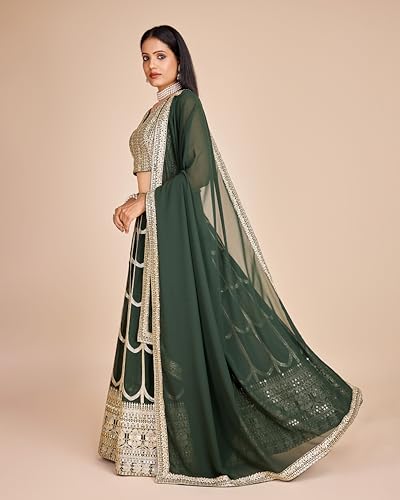 AMOSWAY Women's Designer Thread, Embroidery & Sequence work Lehenga Choli (lahenga stitched and choli unstitched) (RANI)