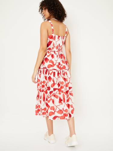 Max Women Printed Tiered Dress, Beige, XL