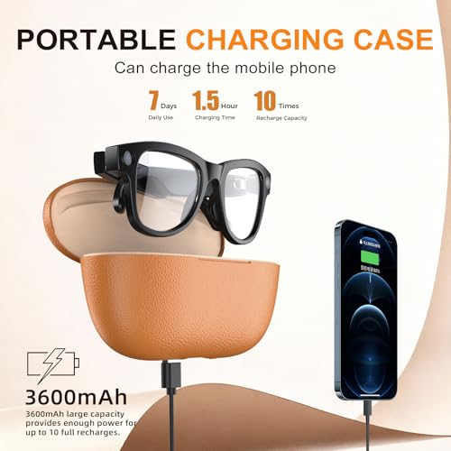 Stormfashion AI Smart Glasses with Camera & Bluetooth, 8MP HD Video Recording, Auto-Tinting Lenses, Open Ear Speakers, Real-Time Translation, for iOS/Android (Clear)