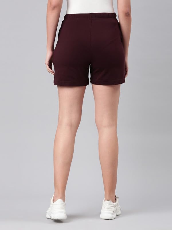 GO COLORS Women Solid Dark Wine Mid Rise Casual Shorts