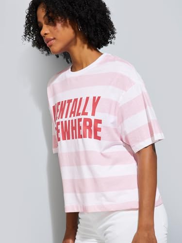 Max URB_N Women Striped Boxy Fit T-Shirt (Pink_L)