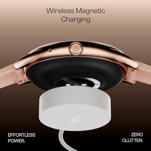 Fire-Boltt Phoenix Air Smart Watch 1.26” Round Display, Rotating Button, Wireless Charging, Ultra Lightweight Metal Body, Bluetooth Calling, Smartwatch with Silicone & Mesh Steel Straps Petal Pink