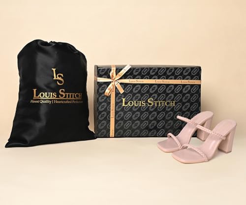 LOUIS STITCH Women’s Fashion Slip-On Block Heel Sandals | Open Toe Peach Pink Stylish Mule Heel Sandal for Ladies | UK-8