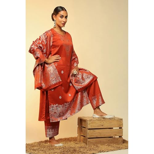 Rangriti Women's Acrylic Kurta Set (WNTRWR19646AW24RSTRED_Rust-Red