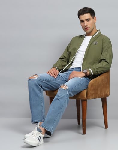 Monte Carlo Mens Solid Green Mock Neck Full Sleeve Jacket (224066863-5-44)