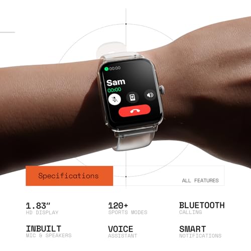 Fire-Boltt Ninja Phantom Smart Watch 1.83” Display, Transparent Clear Body Design, Bluetooth Calling, 120+ Sports Modes, Voice Assistant, AI Outfit Watch Face Smartwatch for Men & Women Shadow Black