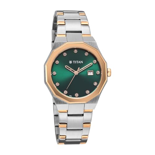 Titan Ladies Purple Radiance with Green Dial Silver & Rose Gold Metal Strap Watch for Women - 95376KM01