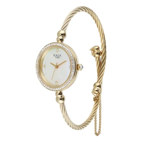 Titan Raga Spotlight 2.0 Quartz Analog 3Hands Display White Dial Textured Kada Color Strap Watch for Women - 95425YM01