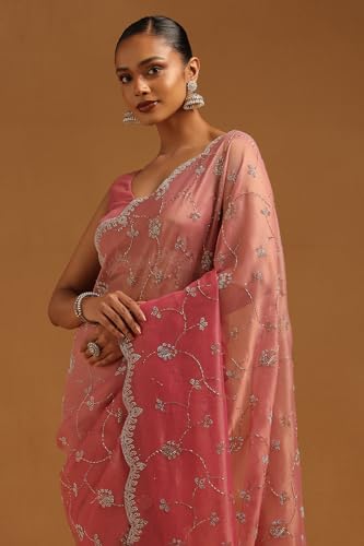 Soch Womens Onion Pink Fendy Organza Embellished Saree With Stone Work