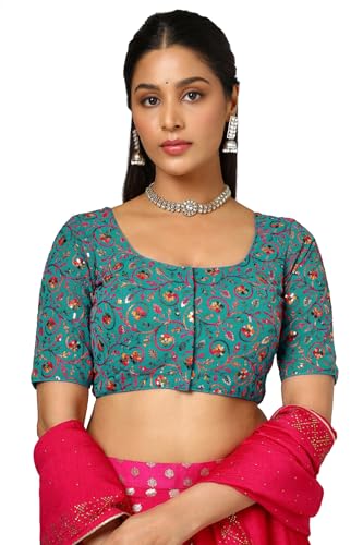 Soch Womens Teal Georgette Embroidered Blouse with Sequins