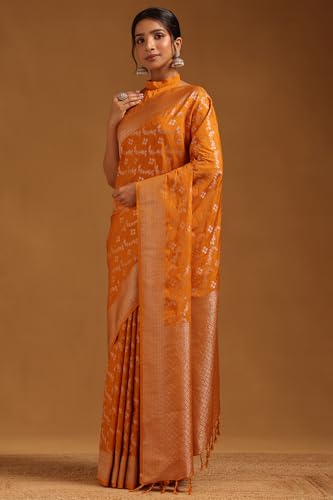 Soch Womens Mustard Viscose Silk Zari Woven Saree