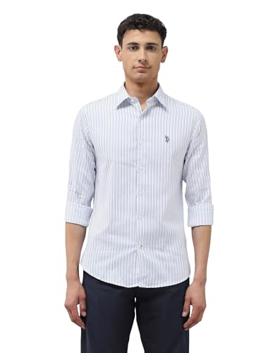 U.S.Polo ASSN. Men's Striped Tailored Fit Shirt (USSHTP1096_Blue