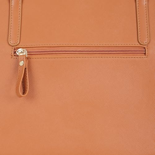 Fastrack CityStride tan Tote | Faux-Leather Women’s Handbag | Saffiano-Textured Tote for 14-Inch Laptop with Dual Compartments