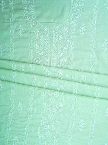 Ada Hand Embroidered Lucknowi Chikankari Unstitched Chanderi Dress Material Suit Piece with Dupatta for Women 01A773781 Celadon Green
