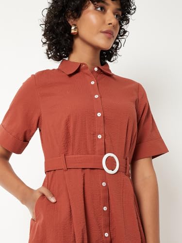 Max Women Solid Shirt Dress (Rust_L)