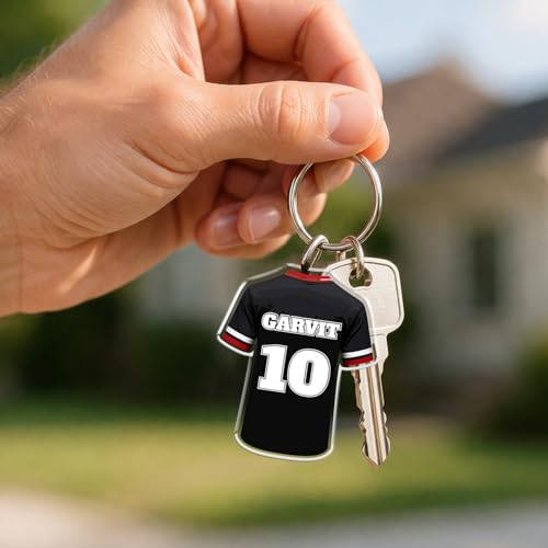 GIFTMEBAZAR Personalized Sports Jersey Keychain for Cricket, Football, & Soccer Fans | Unique Gift for Boys, Men & Kids | Acrylic Car & Bike Key Ring | Football Theme Return Gift