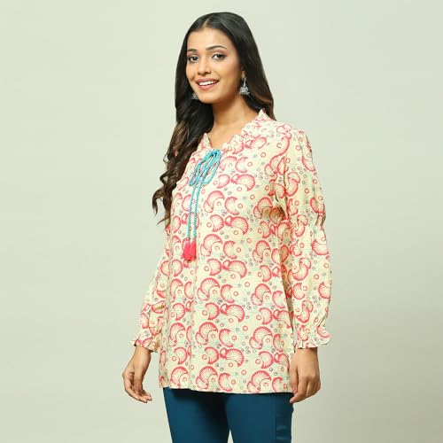 Rangriti Women's Regular Fit Blouse (RMMINDIETO18256SS23BEG_Beige