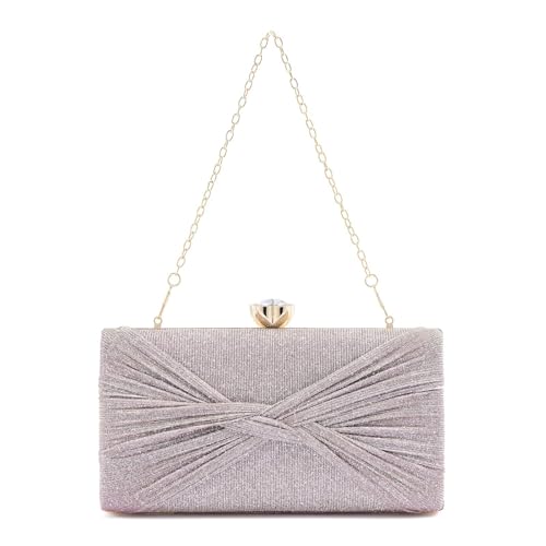 Mastyle® Pleated Bow Handbag For Women With Small Square Shape And Glitter Surface