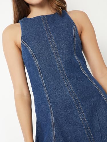 Max Women Solid A-line Dress(Blue_XXL)
