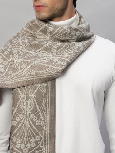 Ravaiyaa - Attitude is everything Men Reversible Floral Pattern Wool Scarf Muffler Winter Wear Warm Scarves 72" X 14" Inch (Beige)
