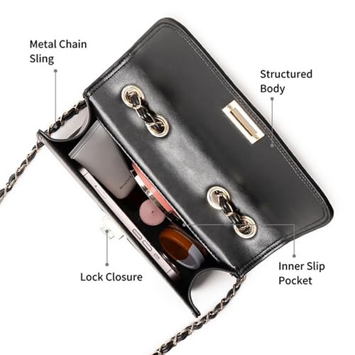 Fastrack Casual Sling Bag with Lock Closure for Girls, Medium Size with Internal Organiser and Metal Chain Strap, Made with High-Quality Faux Leather