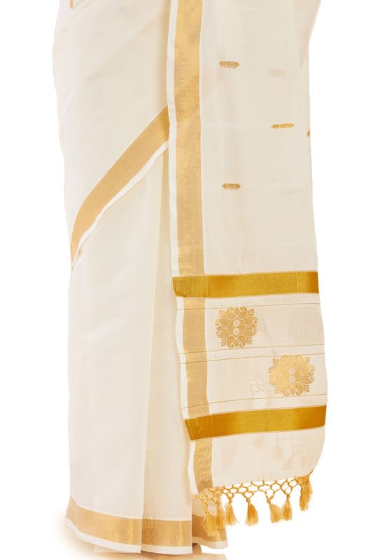Soch Women Off White Cotton Kasavu Saree With Zari Woven Borders And Motifs, Off-White
