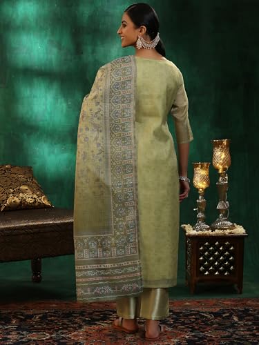 Libas Womens Yoke Design Silk Blend Straight Kurta With Trousers and Dupatta
