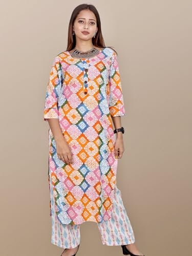 KASANI Printed Plus Size Kurta Set for Women, Plussize Suit Set, Straight Kurta with Palazzo and Dupatta (3XL to 10XL) Orange