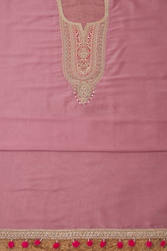 Soch Womens Blush Pink Tissue Embroidered Unstitch Dress Material With Mirror
