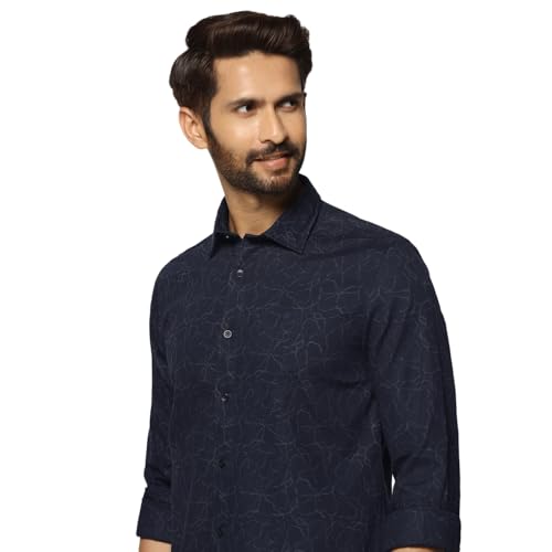 blackberrys Men?s Casual Blue Printed India Slim Fit (Slim Comfort) Shirt | Modern Printed Collared Long Sleeve Shirt | Size 46, Color Blue