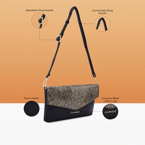 Caprese Ava Clutch, Large | Versatile Clutch for Women with Adjustable & Detachable Straps & Secure Zip Closure | Stylish Shoulder Bag | Perfect for Parties, Weddings & Special Occasions (Gold)
