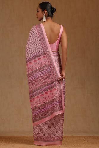 Soch Womens Pink Art Silk Floral Print Saree