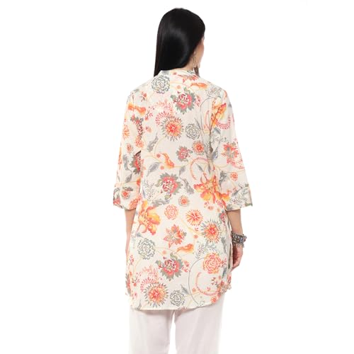 Biba Women Off White Cotton Printed Short Kurta_32