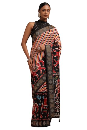 Soch Womens Multicolour Dola Silk Ethnic Motifs Saree With Stone Work
