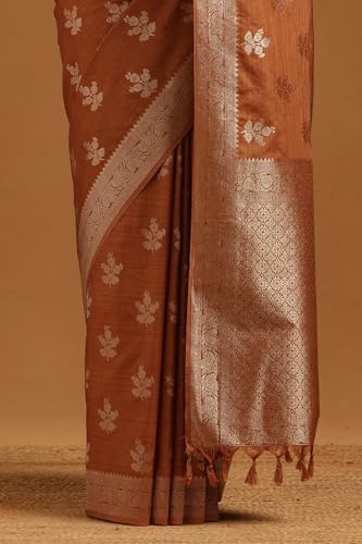 Soch Womens Earth Viscose Silk Floral Zari Woven Saree
