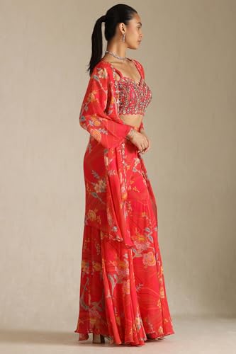 Soch Womens Multicolour Georgette Embroidered Co-Ord Set With Mirror And Cutdana