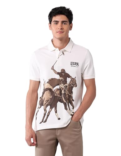 U.S. Polo Assn. Denim Co. Men's Graphic Printed Pure Cotton Polo Shirt Ivory