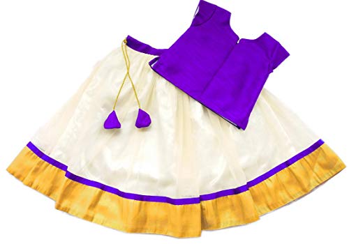 Stanwells Kids Baby Girls Cotton Silk Readymade Lehenga Choli Set | Traditional Embroidered South Indian Pattu Pavadai Ethnic Wear – Violet (3–4 Years)