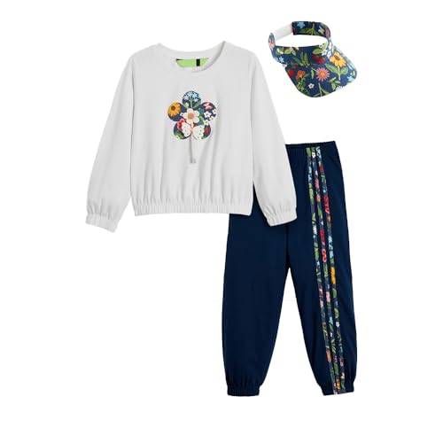 Hopscotch Girls White Full Sleeves 2-Pc Floral Applique Jogger Set For Age (3-4 Years)