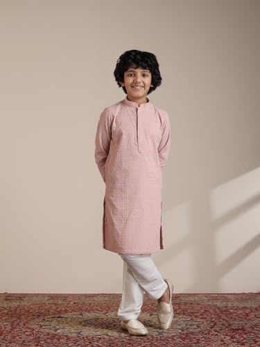 Manyavar Blended Cotton Thread Work Kurta Pyjama Set for Child(4-5 years)