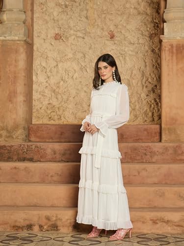 Sassafras Women White Tiered Maxi Dress-S