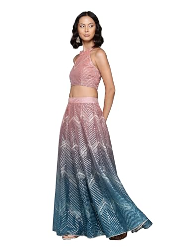 Aarke Ritu Kumar Blue & Pink Gota Festive Lehenga With Blouse And Dupatta