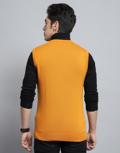 Monte Carlo Men's Wool Sleeveless Sweater | V-Neck | Regular Fit| Solid Pattern |Warm & Stylish Pullover Cardigan for Men Gold 5XL (Pack of 1)