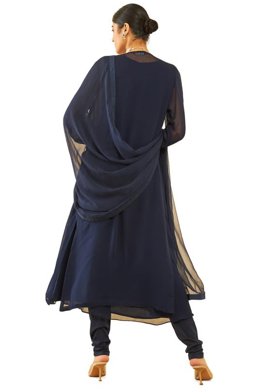 Soch Womens Blue Georgette Beadwork Embellished A-Line Chudidar Suit Set with Shrug(OWA3CD20256A)