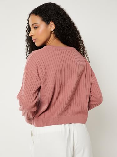 Max Women Ribbed Sweater (Pink_XL)