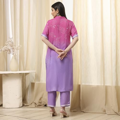 Biba Women Lilac and Pink Printed Straight Co-ord Set_42