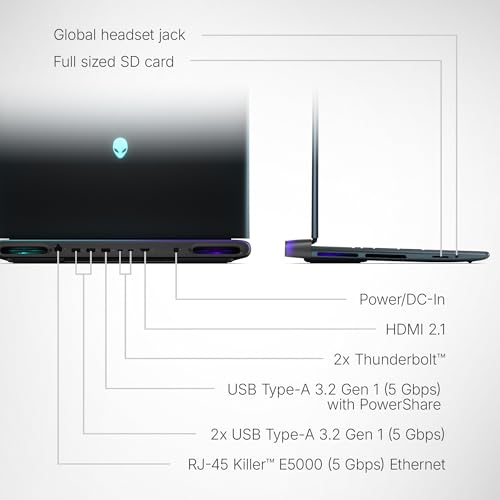Alienware 18 Area-51 Gaming Laptop, AI Enabled Core Ultra 9 275HX Proc, 32GB DDR5, 2TB SSD, RTX 5080 16GB GDDR7 Graphics, 18.0" WQXGA 300Hz 500 nits Display, Liquid Teal Color, Win 11 + MSO'24,4.34kg