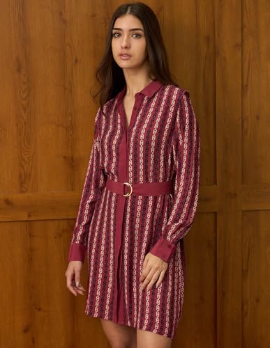 U.S. POLO ASSN. Women Abstract Printed Mini Shirt Dress with Belt (UWAW25DRS193_Red_XXL)