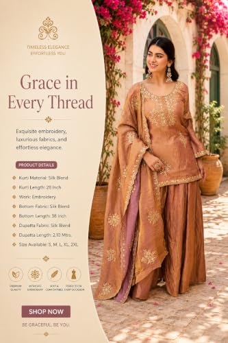 Women's Silk Blend Embroidered Kurta Set With Palazzo And Dupatta